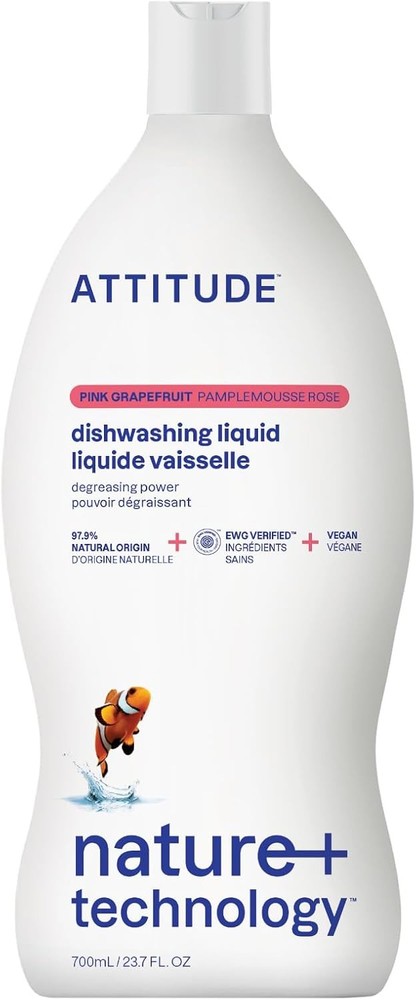 ATTITUDE Dish Soap, EWG Verified, Plant-Based & Vegan Dishwashing Liquid,