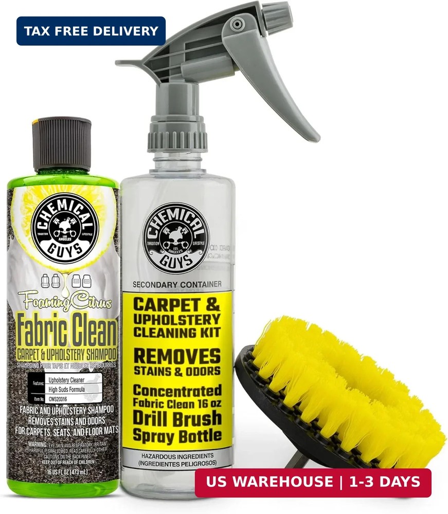 Chemical Guys Foaming Citrus Fabric Clean Drill Brush Kit – High Foaming Stain a