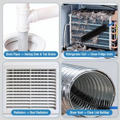 3PCS Drain Brush Set with Refrigerator Coil Cleaning Brush, Multi-Use Drain