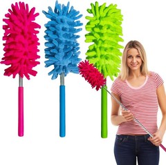 3 Pack Extendable Microfiber Dusters – Telescoping & Washable, Blue, Green, Red