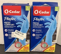O-Cedar Playtex Fresh Comfort Reusable Gloves Drip Catch Cuff 2-Pair Blue Large