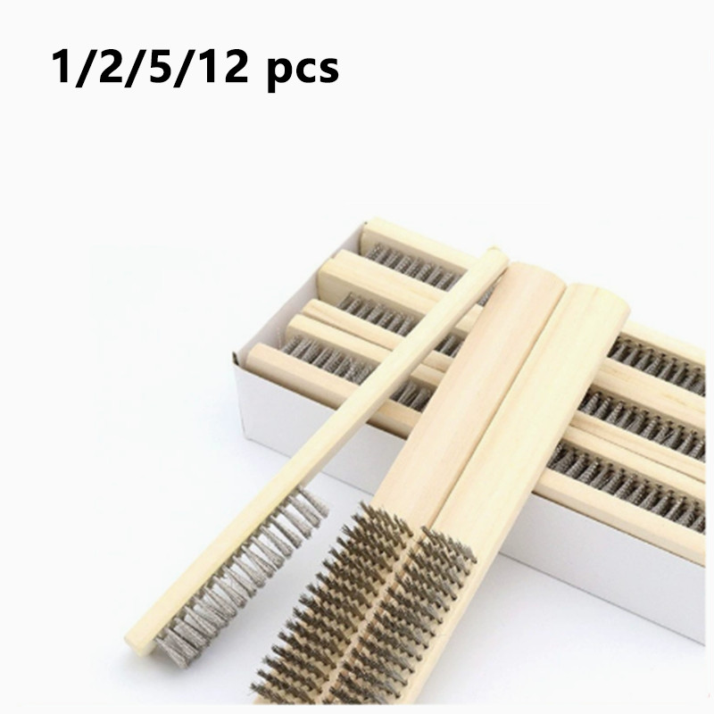 Wood Handle Stainless Steel Wire Brush Scratch Brush Rust Paint Removal 1-12 pcs