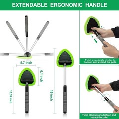 Portable Windshield Cleaner Tool with Extended Long Handle & 4 Microfiber Pads