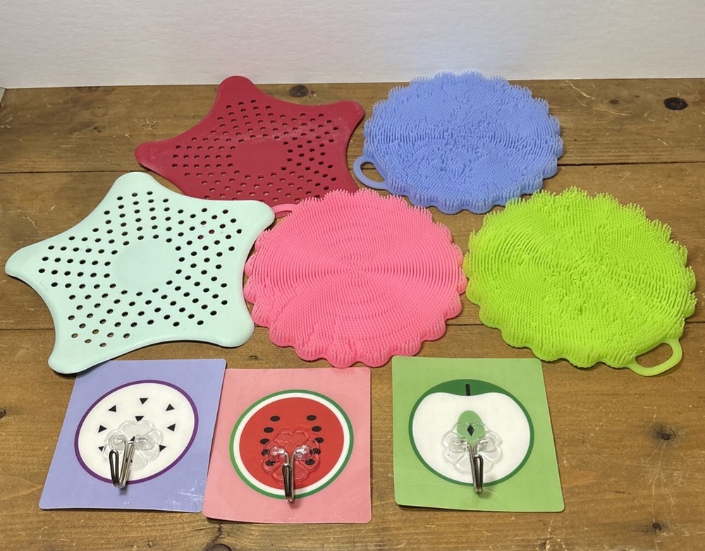 3-Piece Silicone Dish Washing Brush Set With 2-Drain Covers And 3-Hangers