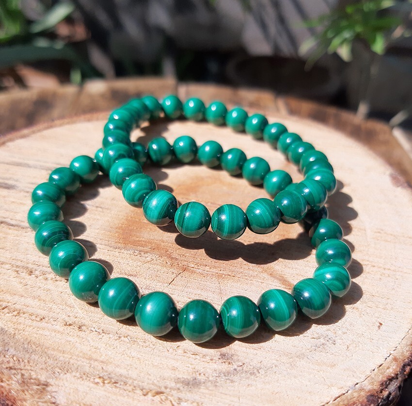 Natural Malachite Bracelet | Stretchable 8mm Beads for Balance & Protection