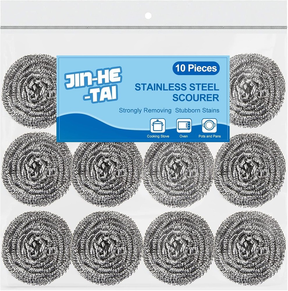 10 Pack Stainless Steel Scrubber, Steel Wool Srubber for Scouring Stubborn Messe