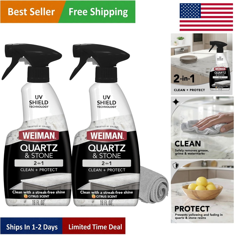 Citrus Scented Quartz Cleaner & Polish – 16 Fl Oz x 2 with Ultra Violet Shield