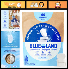 100% Plastic-Free Dishwasher Detergent Tablets, 60 Count, Eco-Friendly, Free & C