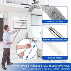 Microfiber Duster With Extension Polestainless Steel 30 To 100 Inches Washable
