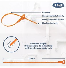 8 Pack 25inch Drain Snake Clog Remover, Drain Hair Remover, Sink Snake Drain …