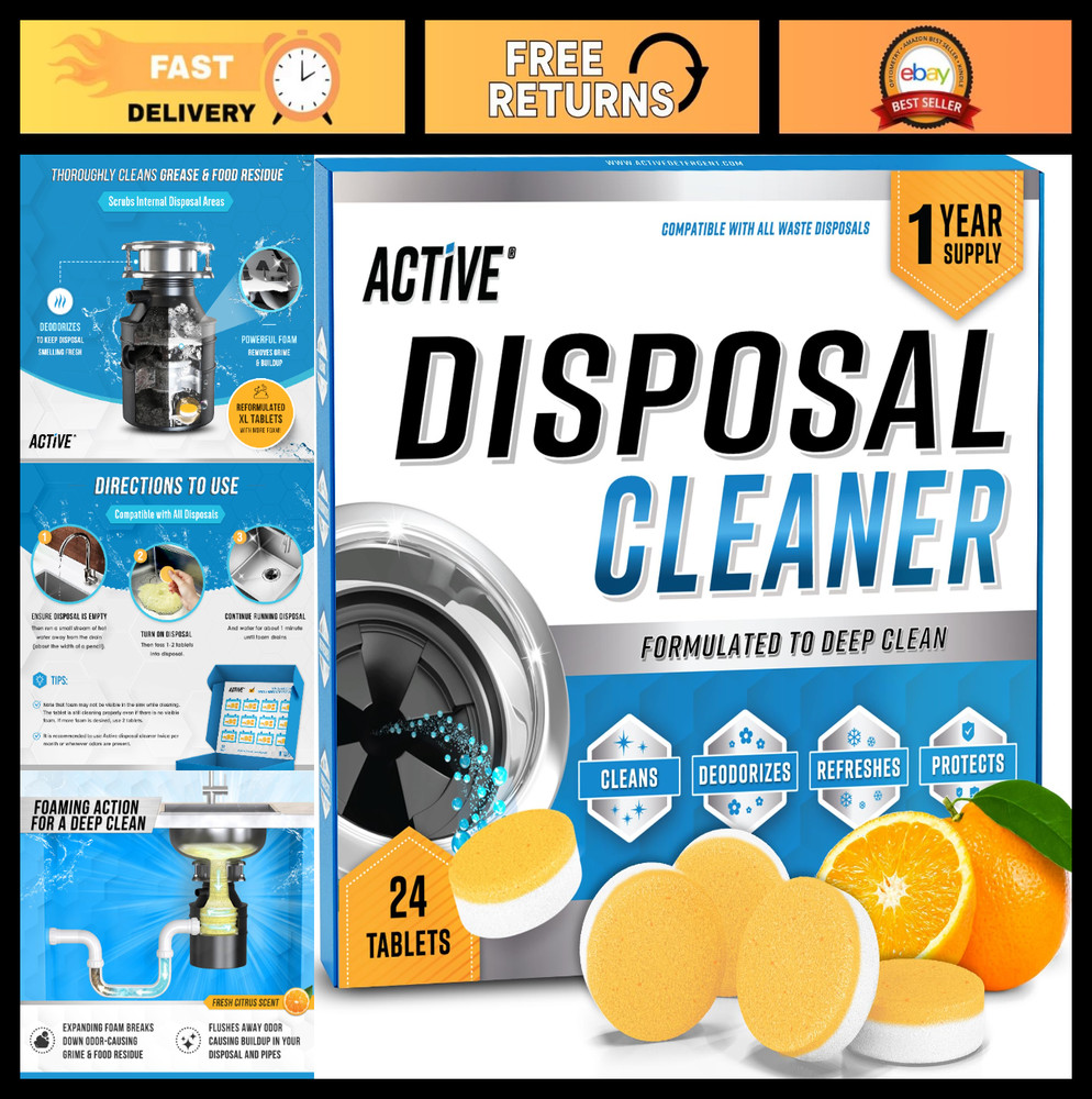 Powerful Garbage Disposal Cleaner Tablets – 24 Pack Citrus Foam Freshener, XL De