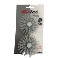 New OXO Steel Soap Dispensing Dish Palm Brush 2 Refills