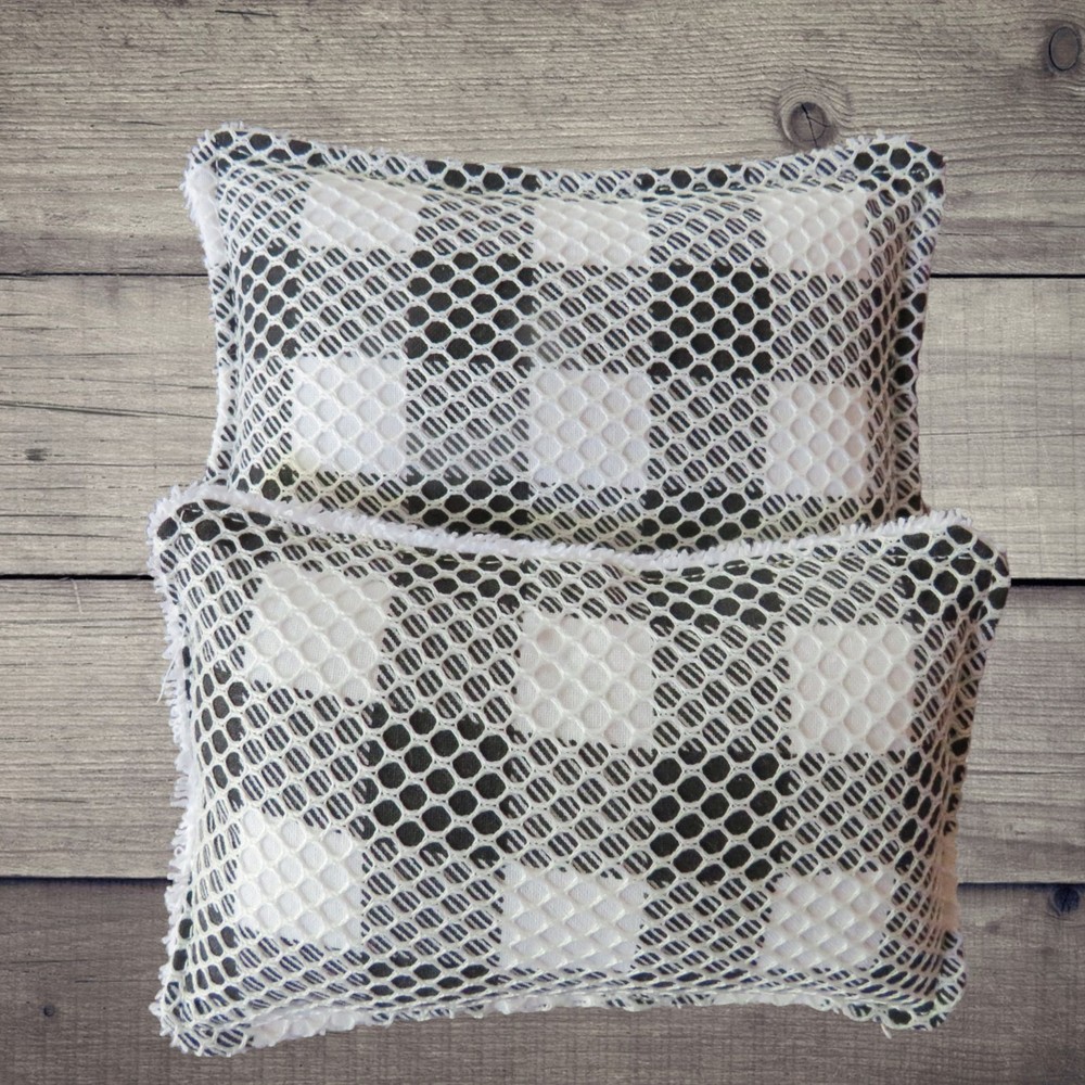 Reusable Kitchen Sponge, Set of 2, Black and White Check Dish Scrubby