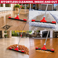 Floor Squeegee Scrubber with Extendable 62″ Long Handle | 17.3″ EVA Foam Blade,