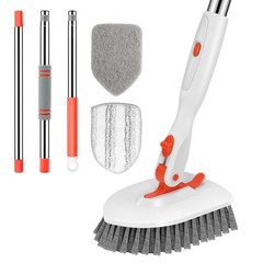 Floor Scrub Brush 3in1 Tile Tub Floor Scrubber With 52inch Adjustable Long Handl
