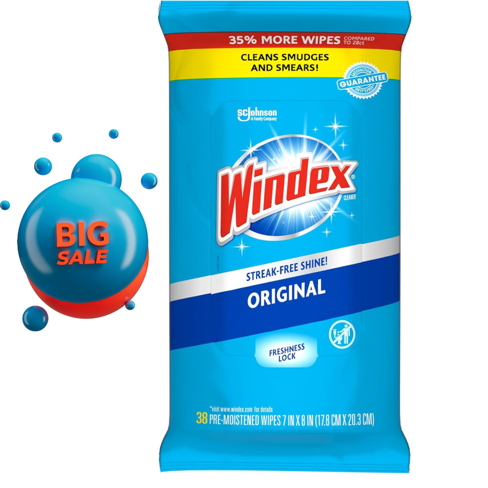 Windex Wipes Glass Cleaning Ammonia Free Pre-Moistened Glass and Surface Wipe…