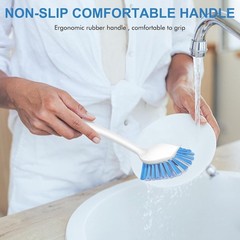 Durable 2-Pack Dish Brush Set with Non-Slip Handle & Built-in Scraper Features