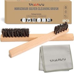 Horsehair Detail Brush Set 2pcs Silver Cleaning Brushes & Polish Cloth Perfec…
