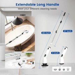 Electric rotating cleaning brush, IPX7 waterproof rating, extended handle.