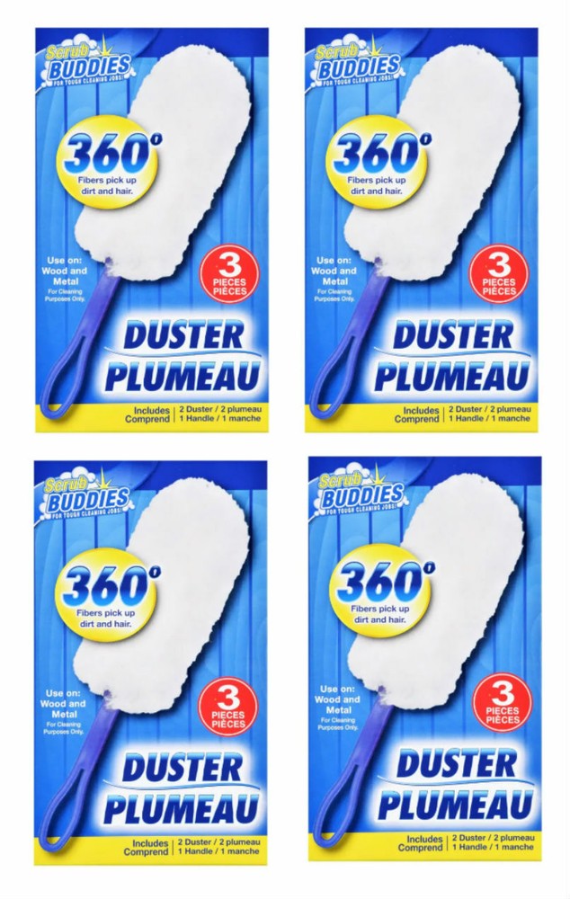 4X Scrub Buddies Multi Surface Duster 360 Fluffy All Round 1_Handle 2_Dusters/Pk
