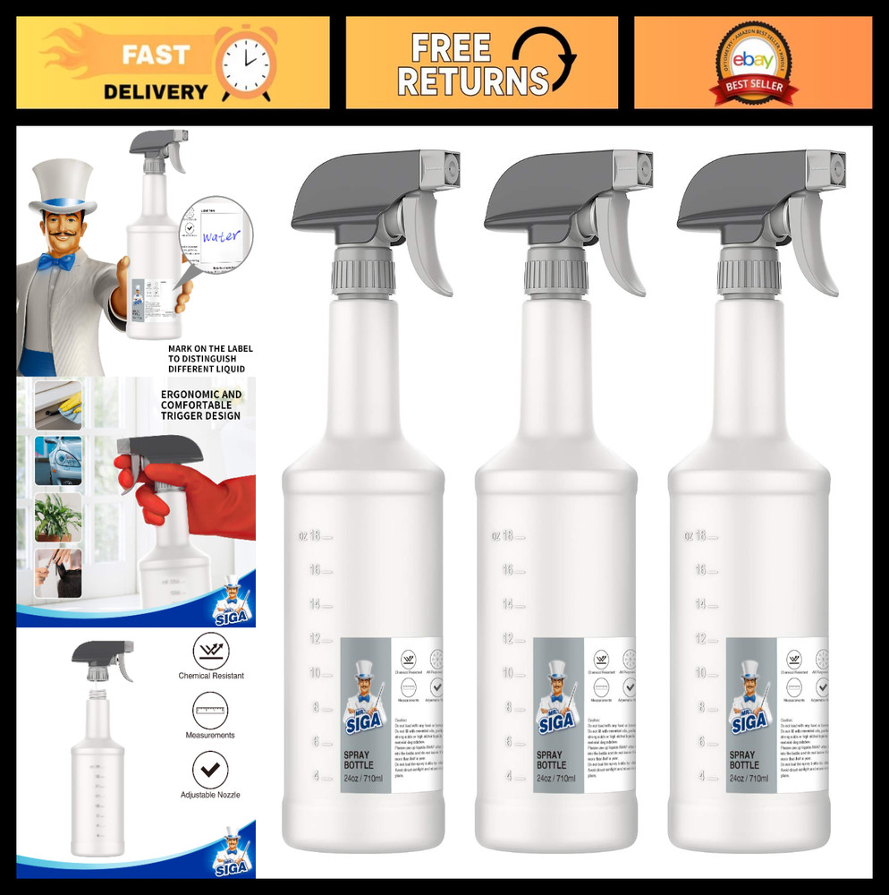 24 oz Heavy Duty Empty Spray Bottles for Cleaning, Reusable with Adjustable Nozz