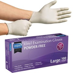 Inspire Medical Exam Gloves | Powder Free Stretch Vinyl Glove | Large, White