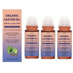 3x Organic Golden Castor Oil Roll-On with Rose Quartz for Skin,Hair&Wrinkle