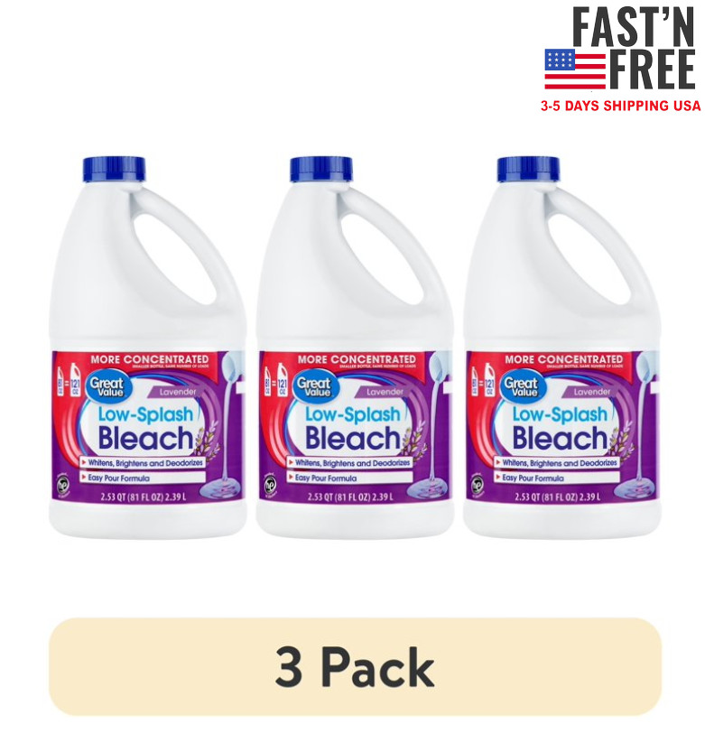 (3 pack) Great Value Low-Splash Bleach, Lavender, 81 fl oz