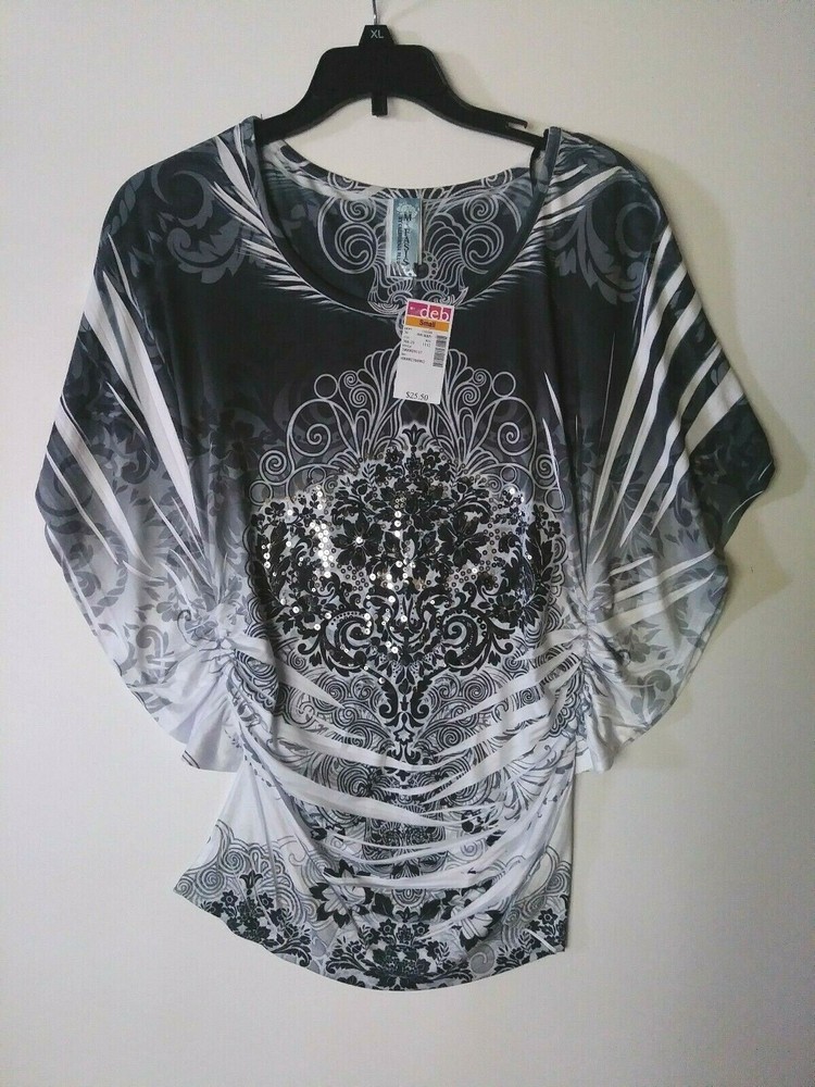 FASIS BY CALIFORNIA BLUE TOP STRETCH BLING GRAY SIZE SMALL NWT RETAIL $25.50 VGC