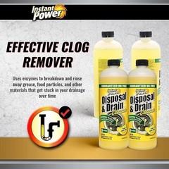 Instant Power Drain Cleaner 4 Pack, Enzyme Clog Remover, Lemon Scent, 1L