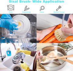 Bamboo Dish Brush Set – 4 Durable Wooden Scrubbers for Kitchen Cleaning