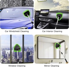 Car Windshield Cleaner Tool Extendable Handle 8 Microfiber Pads Glass Wiper Kit