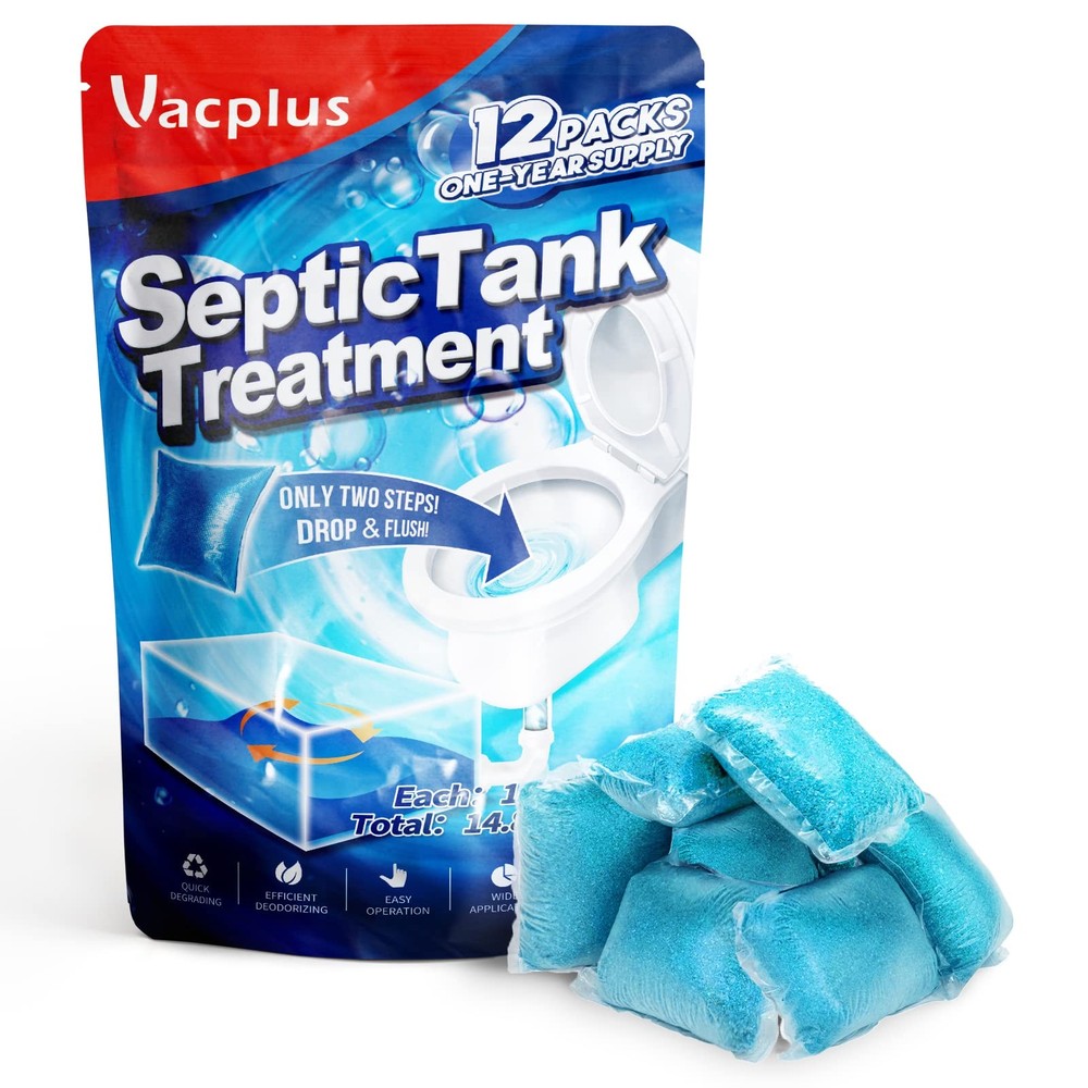 Vacplus Septic Tank Treatment 12 1 Count (Pack of 12), Blue(2X efficiency)