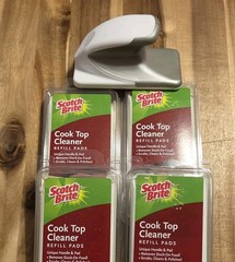 (4) Scotch-Brite Cook Top Cleaner Handle & Refill Pads Scrubs Shines 2007 HTF
