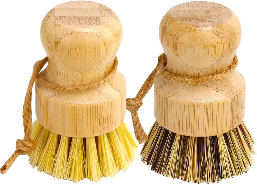 Bamboo Dish Brush Set, Palm Wooden Scrubber, Dish Brushes