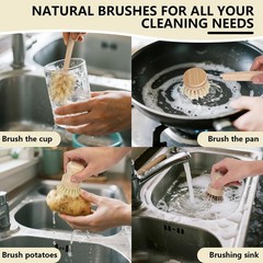 5 Pack Bamboo Dish Brush Set, Wooden Dish Brush with 14’’ Bottle Brush, Natur…
