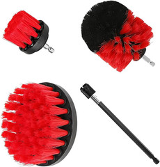 Drill Brush Attachment Kit with Extension Rod, Red | PP bristles with steel shaf