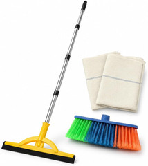 2-In-1 Floor Squeegee & Broom Kit with Telescopic Handle, 17.5 Inch Heavy Duty W