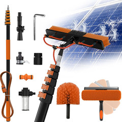 30FT Reach Solar Panel Cleaning Brush Kit with 5-24FT Telescoping Pole, Water Fe