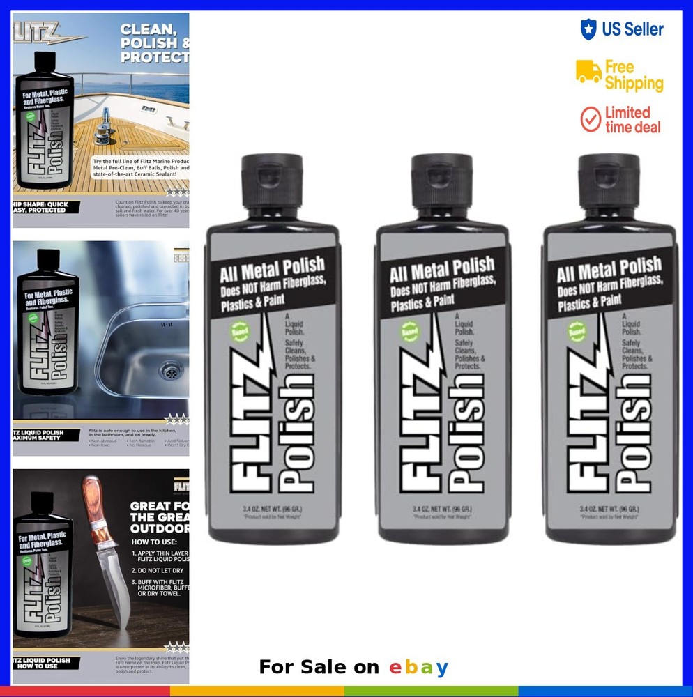 Metal Polish Liquid 3.4 Ounce 3 Pack Multi Purpose Cleaner for Aluminum Chrome