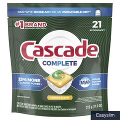 Cascade ActionPacs Dishwasher Detergent Pods Lemon Scent 21 Count