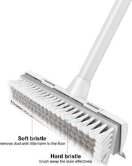 Floor Scrub Brush with Long Handle, 2 in 1 Scrape and Brush, Stiff Bristles f…