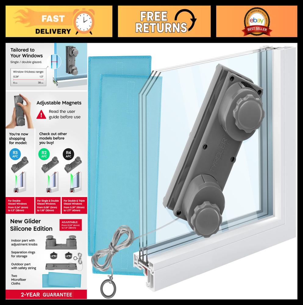 Magnetic Window Cleaner Tool – Double Sided Silicone Glider for 0.2″-1.5″ Thick