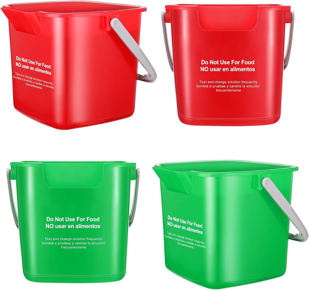 4-Pack 3-Quart Cleaning Buckets, Small Square Pails with Measurements, Spout, an