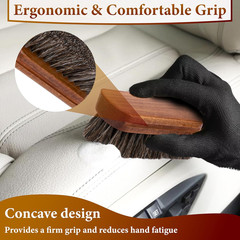 2 PCS Leather Brush Car Detailing, Horse Hair Brush, Car Cleaning Supplies, Car