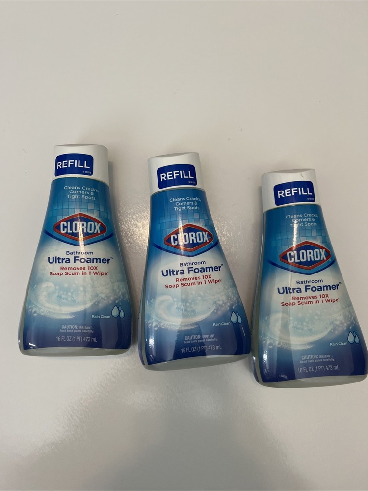 Clorox Bathroom Ultra Foamer, Cleaner Spray Refill, Rain Clean, 16oz Lot Of 3