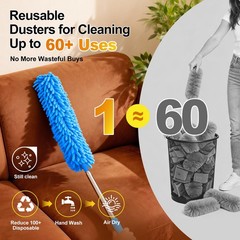 5-in-1 Microfiber Duster Kit with 100” Extension Pole – Reinforced Stainless …