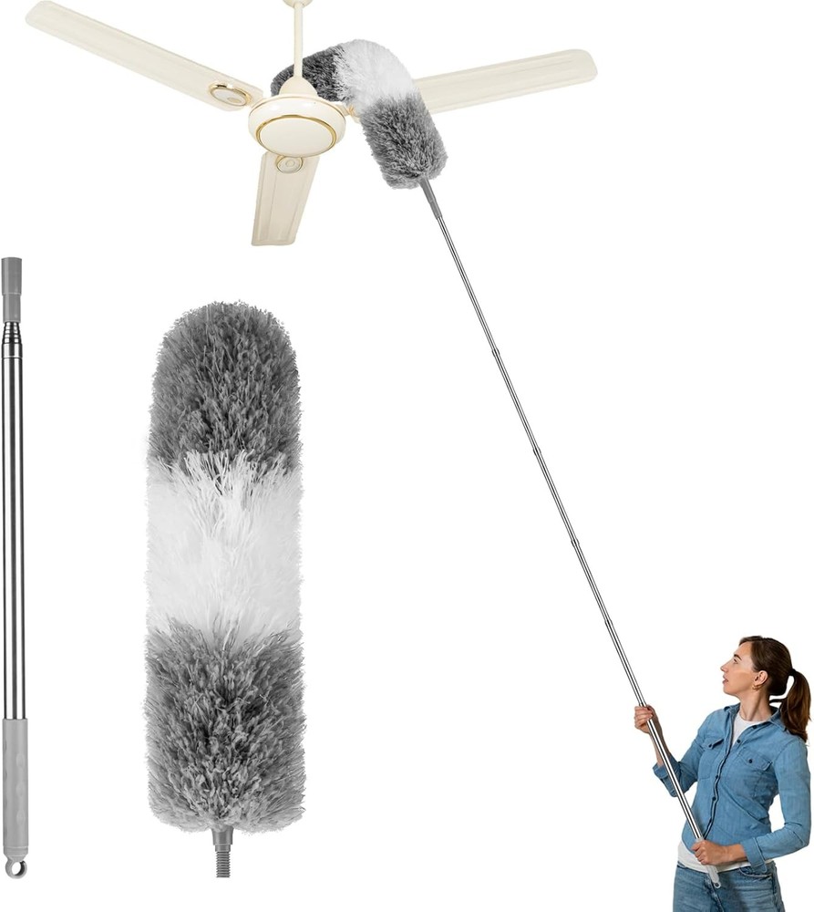 Microfiber Feather Duster with Extension Pole – Long Reach Ceiling Fan Cleaner