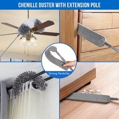 Microfiber Feather Duster Kit with Extension Pole 30–100″ – Bendable Washable…
