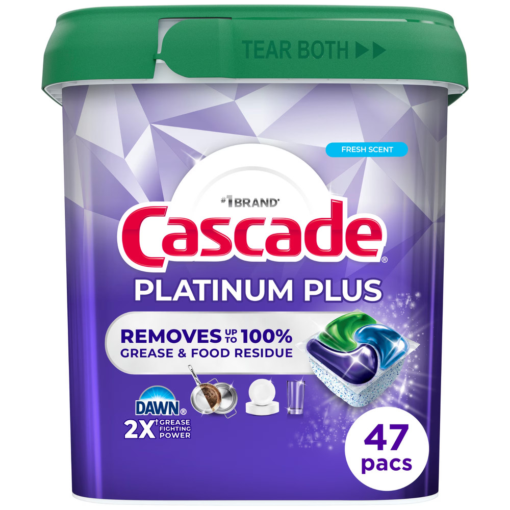 Cascade Platinum Plus Dishwasher Pods Detergent Tabs, Fresh, 47 Count